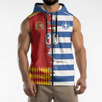 Custom Greece Spain Cultural Half Flag Sleeveless Zip Hoodie Scratch Style