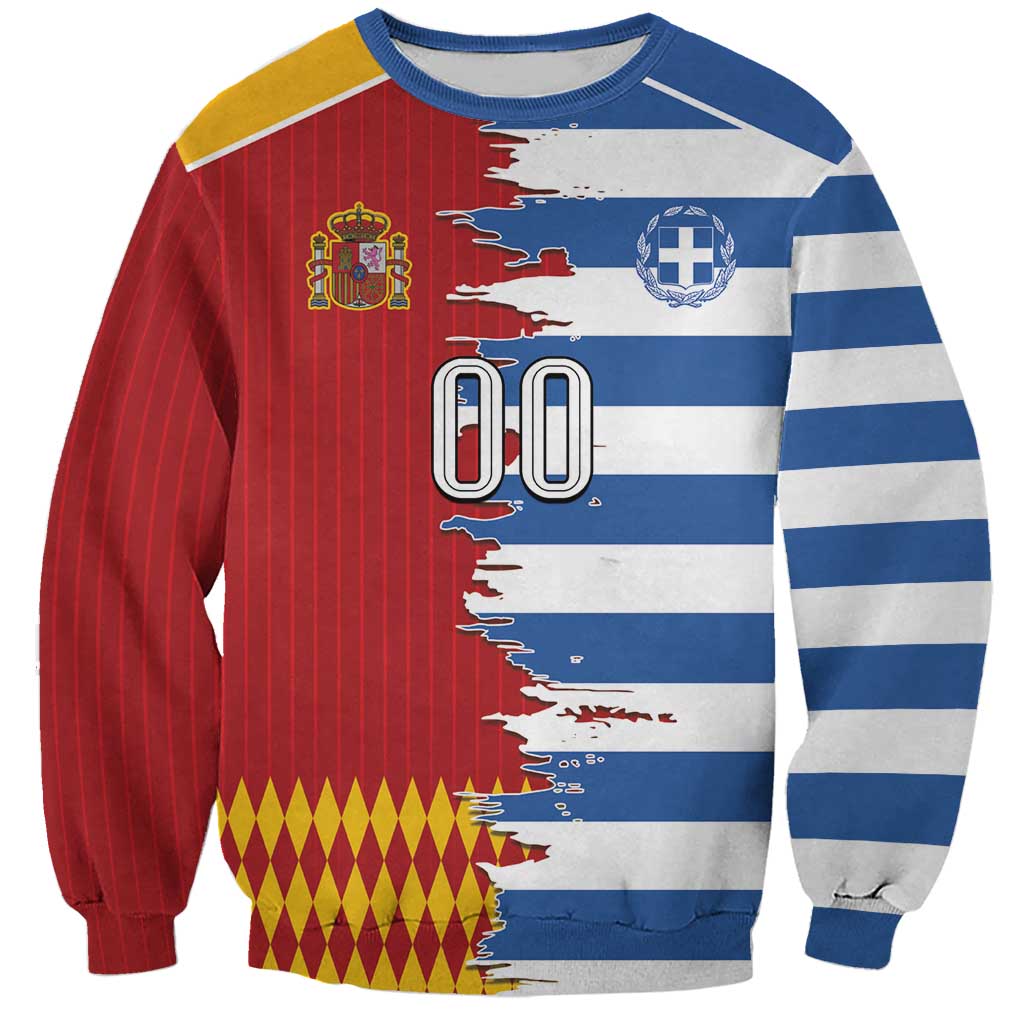 Custom Greece Spain Cultural Half Flag Sweatshirt Scratch Style