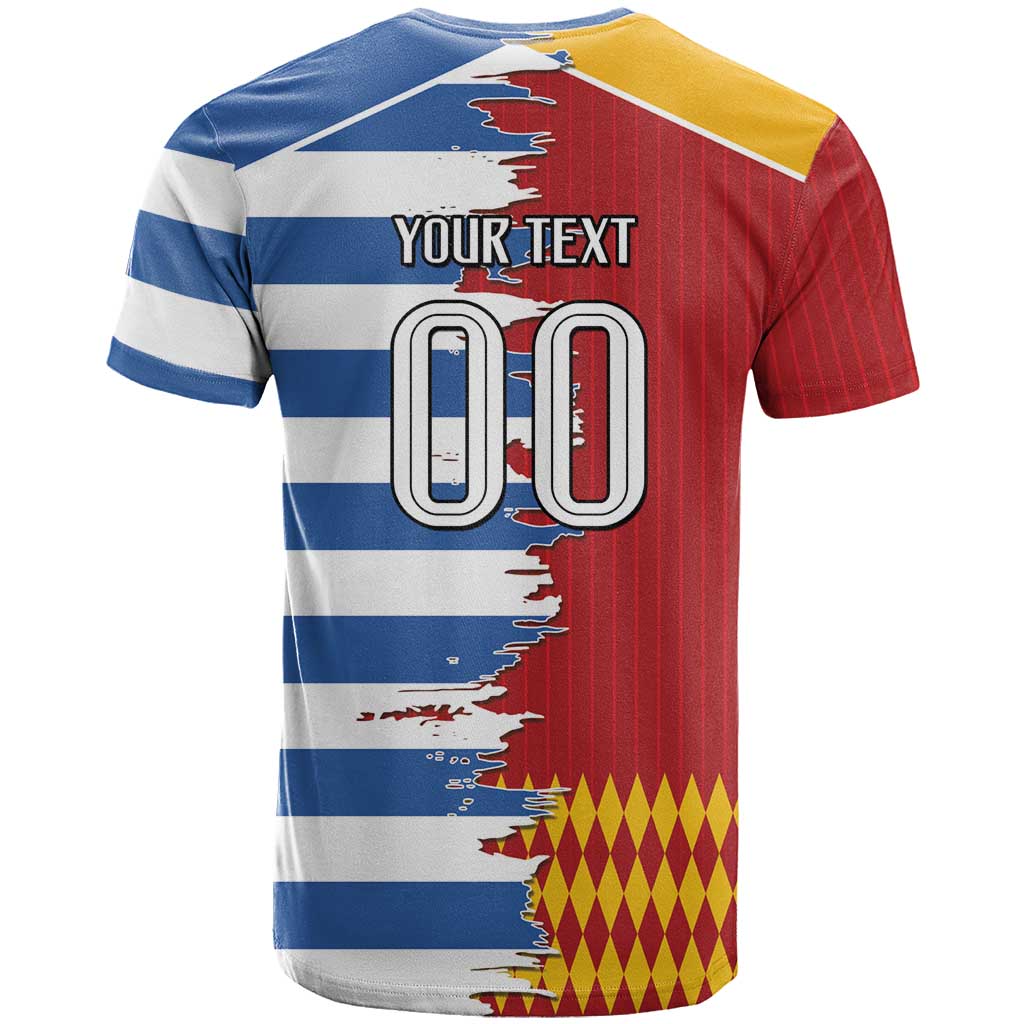 Custom Greece Spain Cultural Half Flag T Shirt Scratch Style