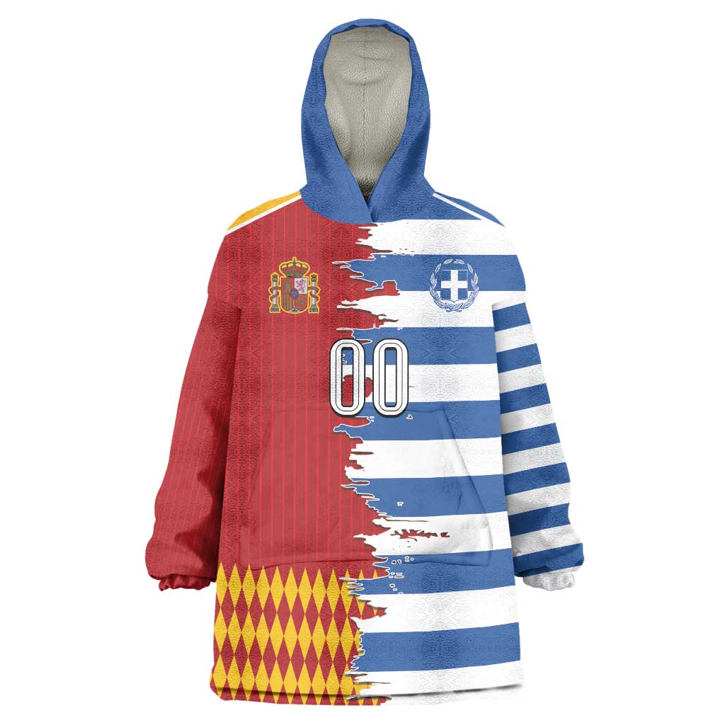 Custom Greece Spain Cultural Half Flag Wearable Blanket Hoodie Scratch Style