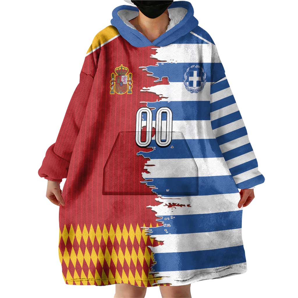 Custom Greece Spain Cultural Half Flag Wearable Blanket Hoodie Scratch Style