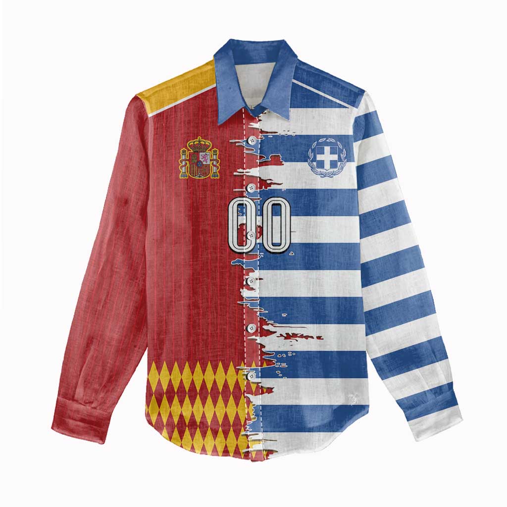 Custom Greece Spain Cultural Half Flag Women Casual Shirt Scratch Style