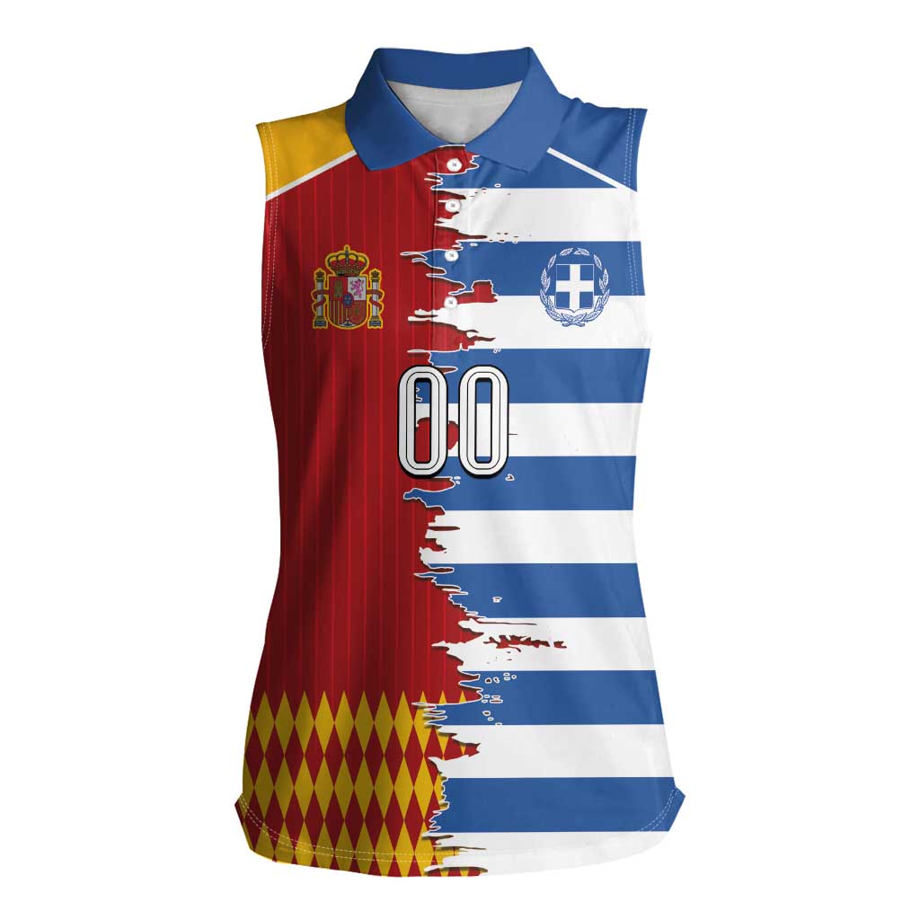 Custom Greece Spain Cultural Half Flag Women Sleeveless Polo Shirt Scratch Style