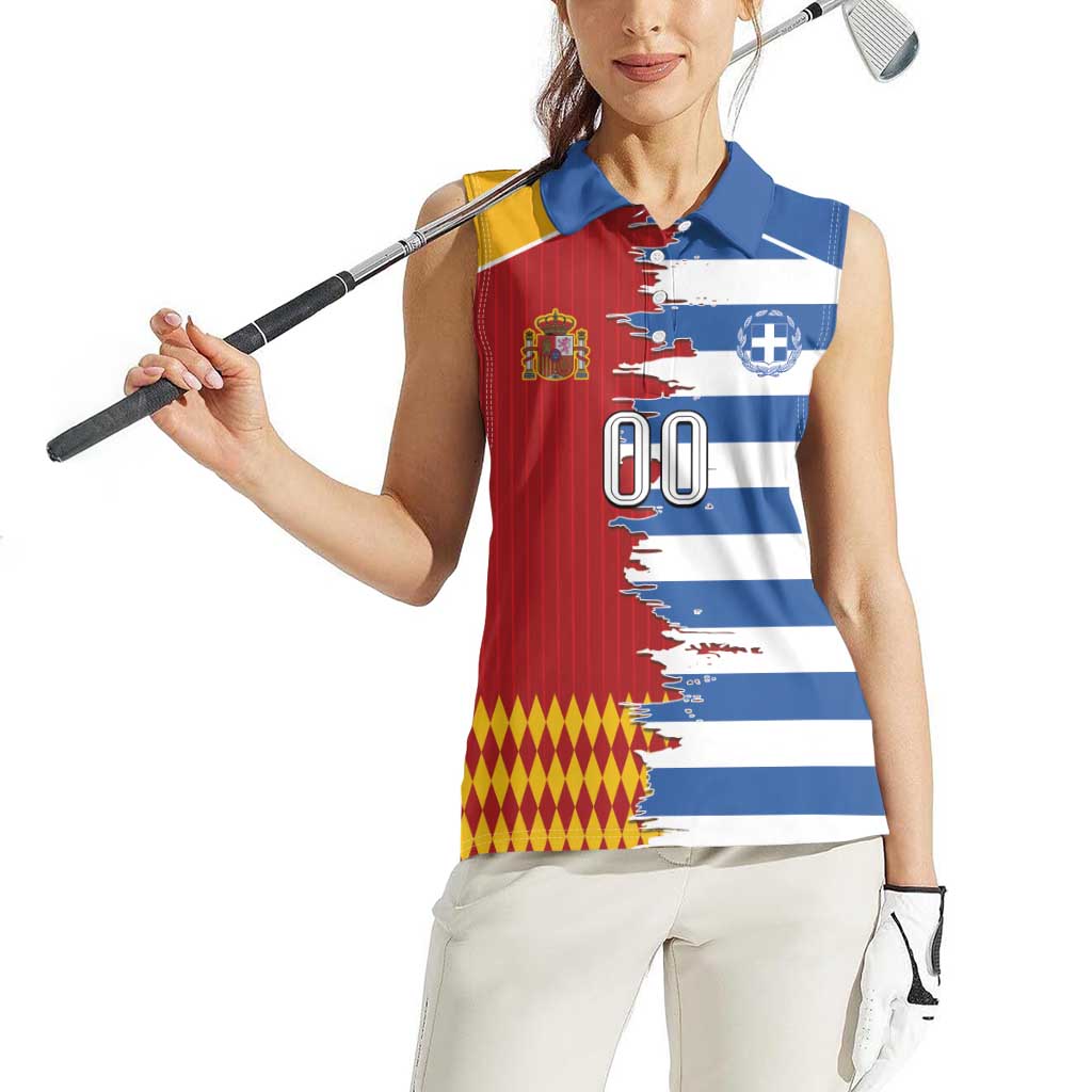 Custom Greece Spain Cultural Half Flag Women Sleeveless Polo Shirt Scratch Style