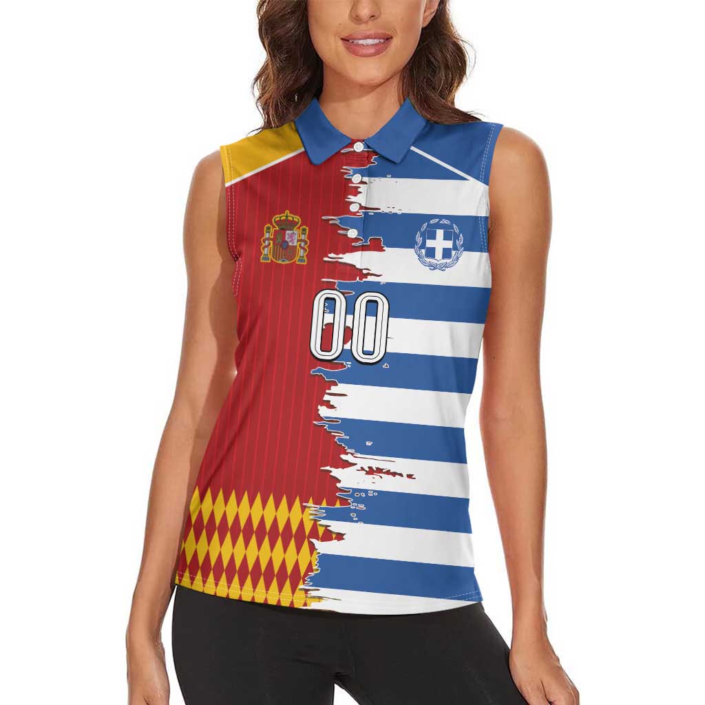 Custom Greece Spain Cultural Half Flag Women Sleeveless Polo Shirt Scratch Style
