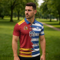 Custom Greece Spain Cultural Half Flag Zipper Polo Shirt Scratch Style
