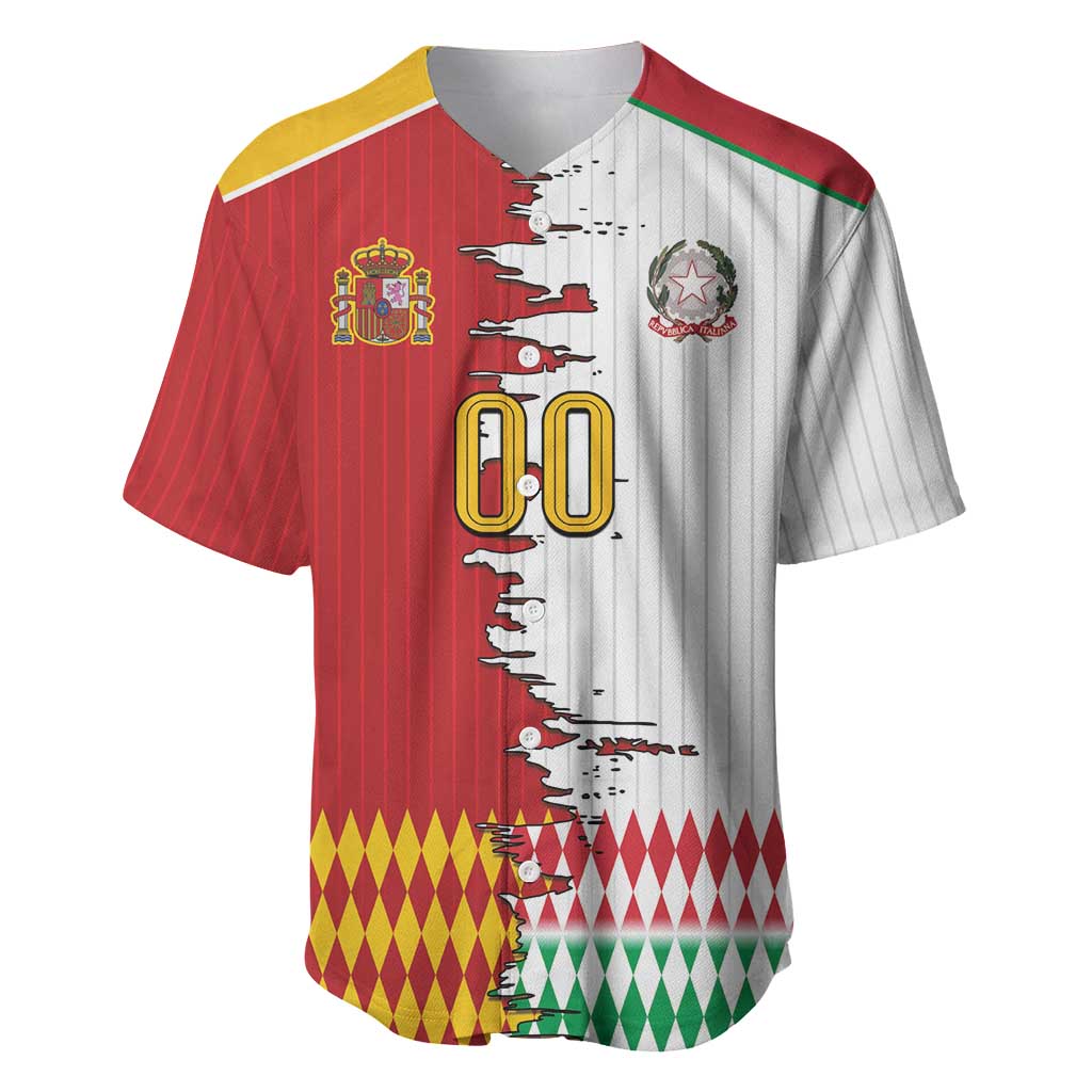 Custom Italy Spain Cultural Half Flag Baseball Jersey Scratch Style