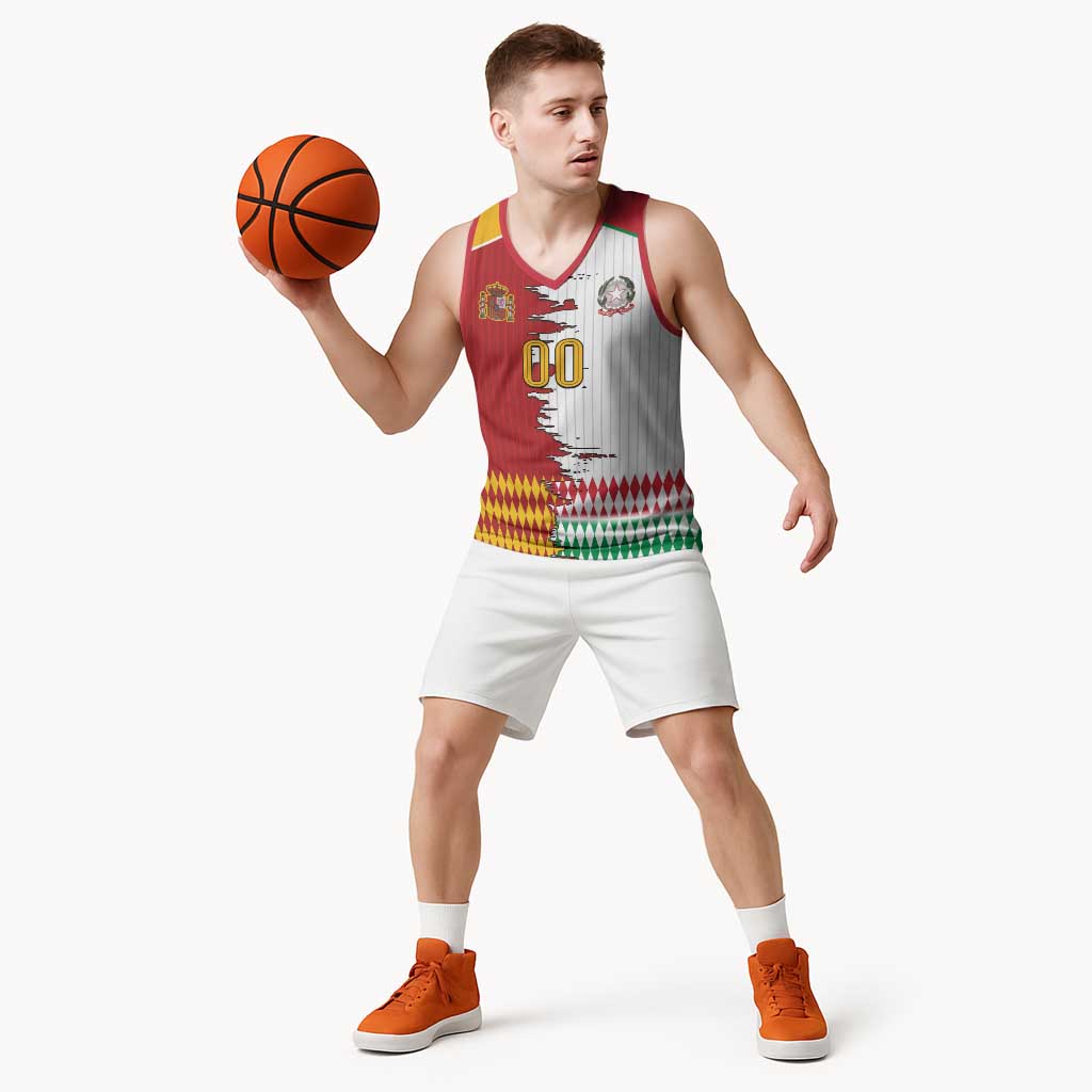 Custom Italy Spain Cultural Half Flag Basketball Jersey Scratch Style