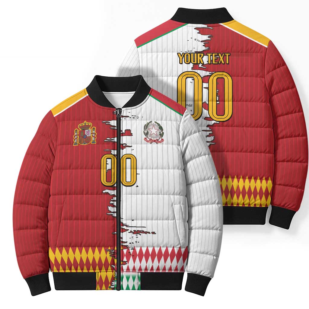 Custom Italy Spain Cultural Half Flag Bomber Puffer Jacket Scratch Style