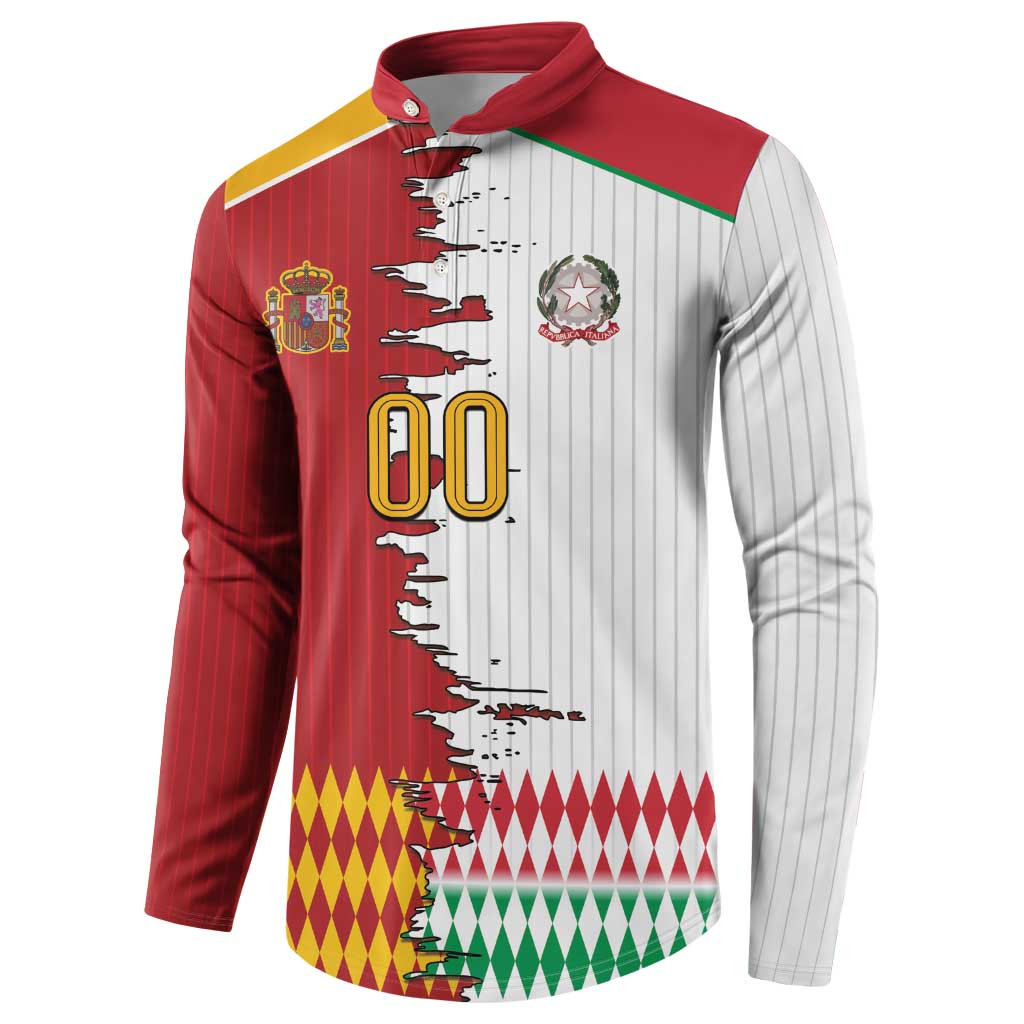 Custom Italy Spain Cultural Half Flag Button Sweatshirt Scratch Style
