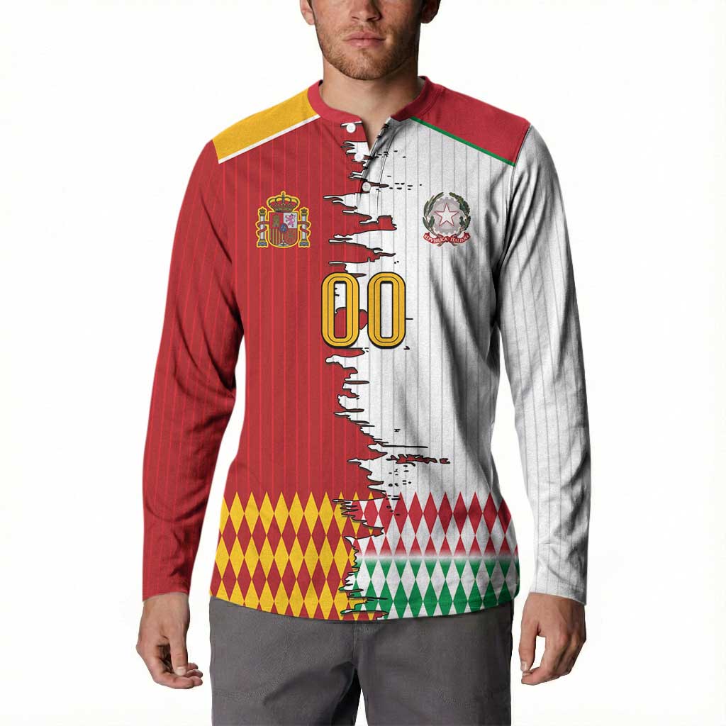Custom Italy Spain Cultural Half Flag Button Sweatshirt Scratch Style