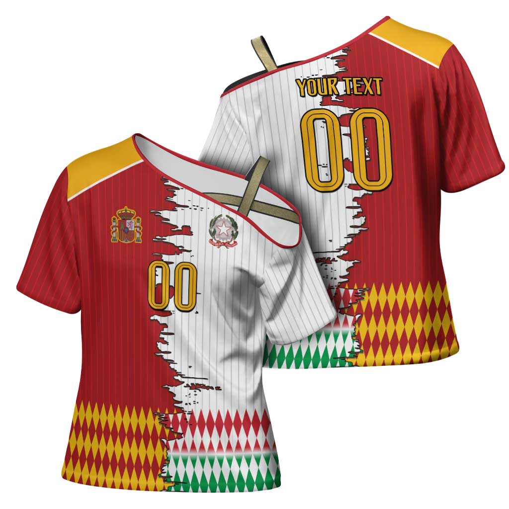 Custom Italy Spain Cultural Half Flag Cross Shoulder Shirt Scratch Style