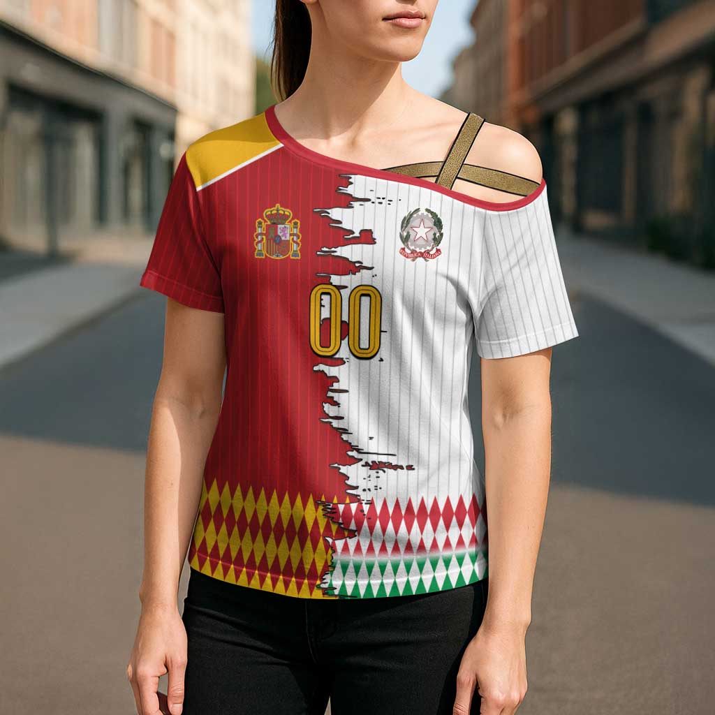 Custom Italy Spain Cultural Half Flag Cross Shoulder Shirt Scratch Style