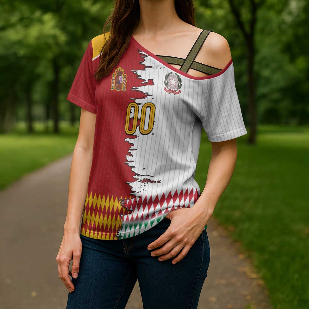 Custom Italy Spain Cultural Half Flag Cross Shoulder Shirt Scratch Style