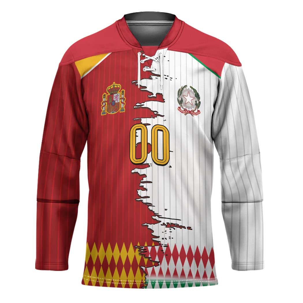 Custom Italy Spain Cultural Half Flag Hockey Jersey Scratch Style