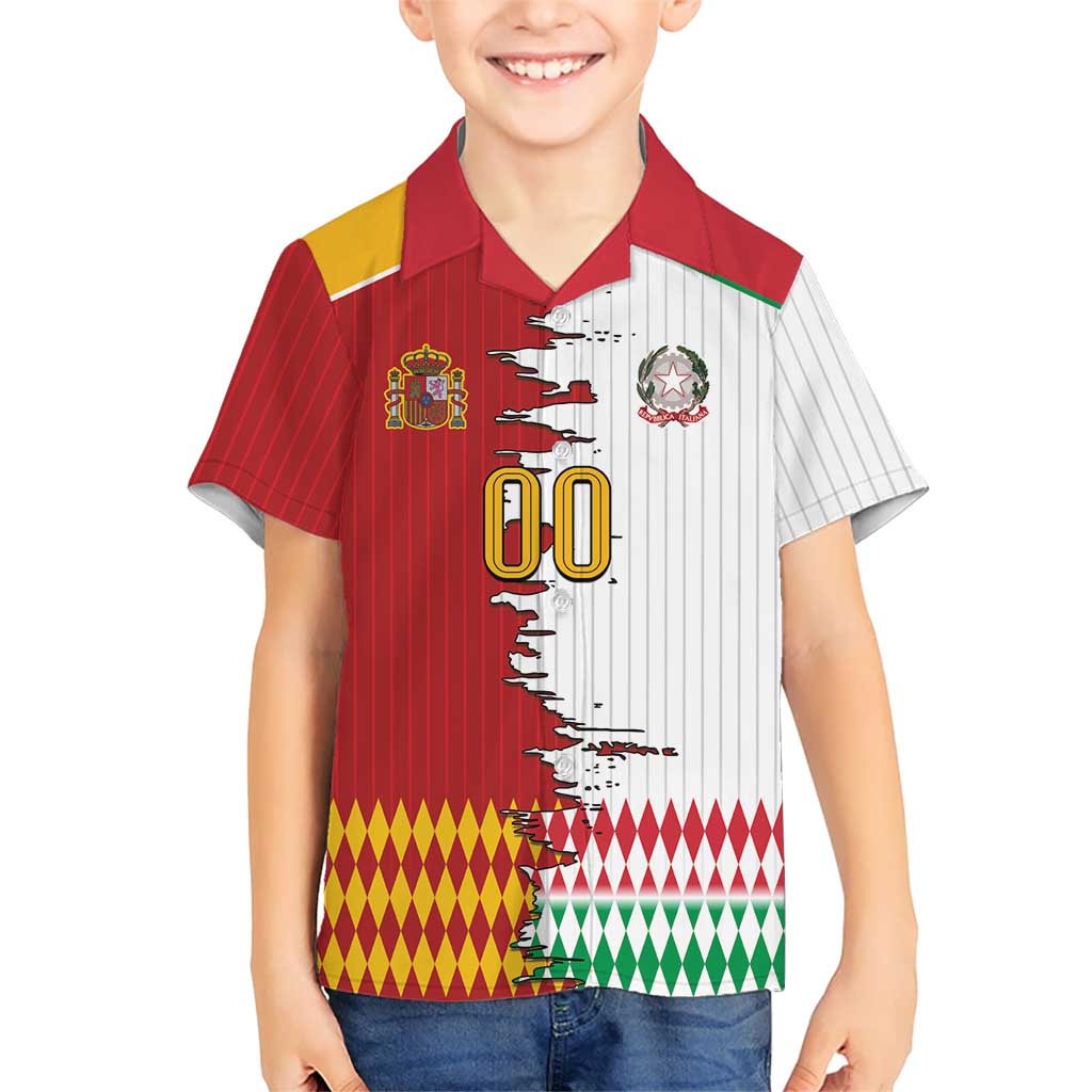 Custom Italy Spain Cultural Half Flag Kid Hawaiian Shirt Scratch Style