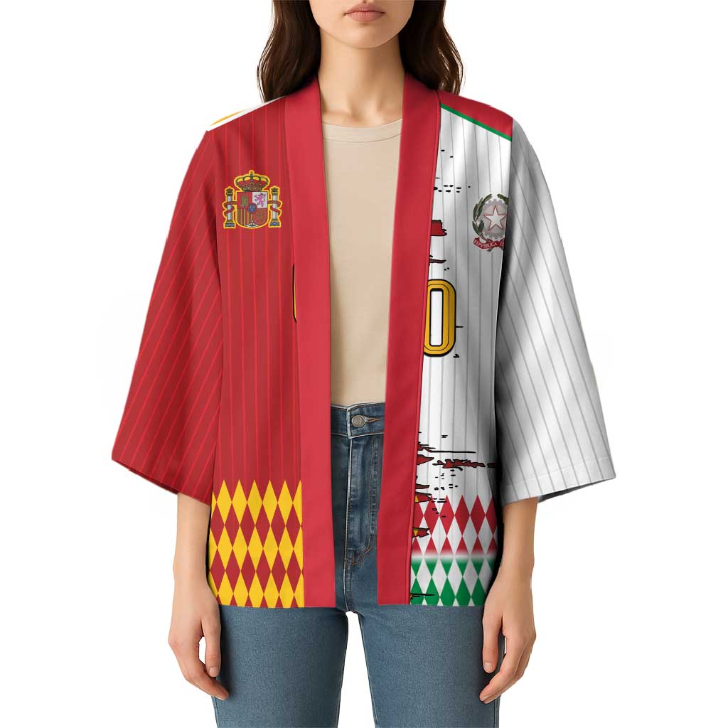 Custom Italy Spain Cultural Half Flag Kimono Scratch Style