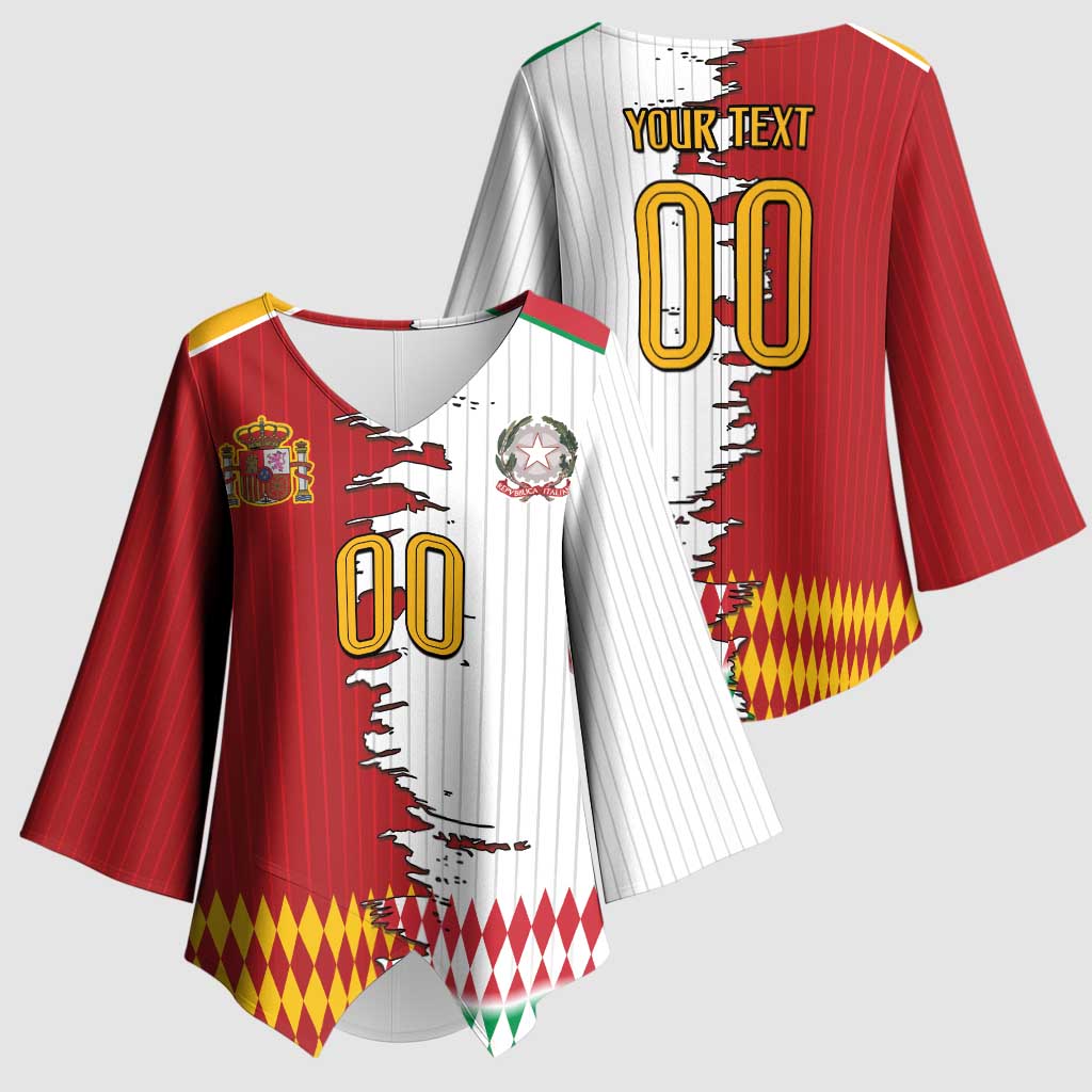 Custom Italy Spain Cultural Half Flag Kimono Sleeve Blouse Scratch Style