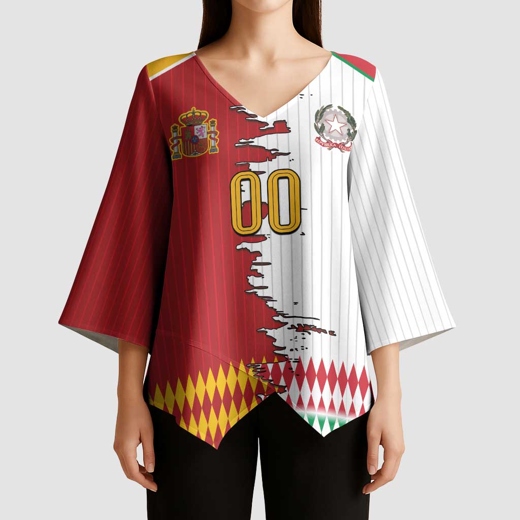 Custom Italy Spain Cultural Half Flag Kimono Sleeve Blouse Scratch Style