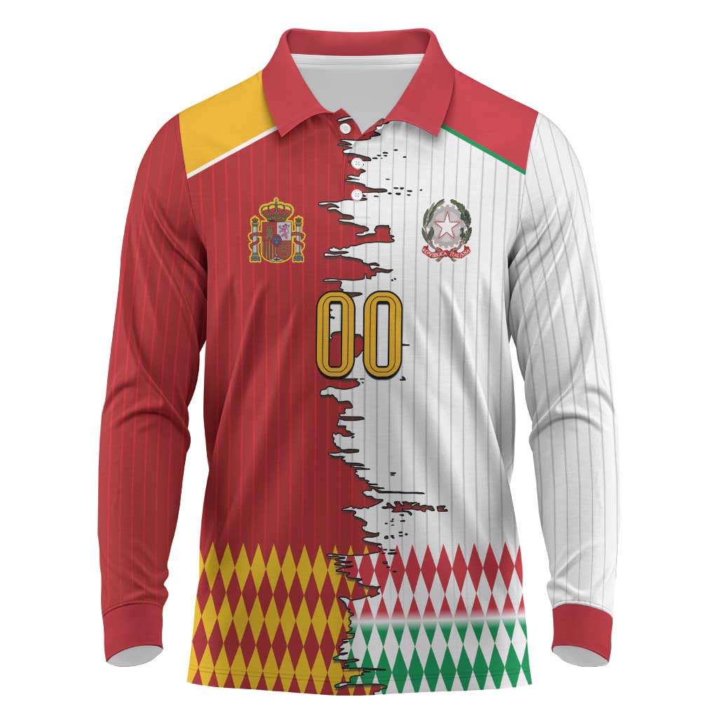 Custom Italy Spain Cultural Half Flag Long Sleeve Polo Shirt Scratch Style