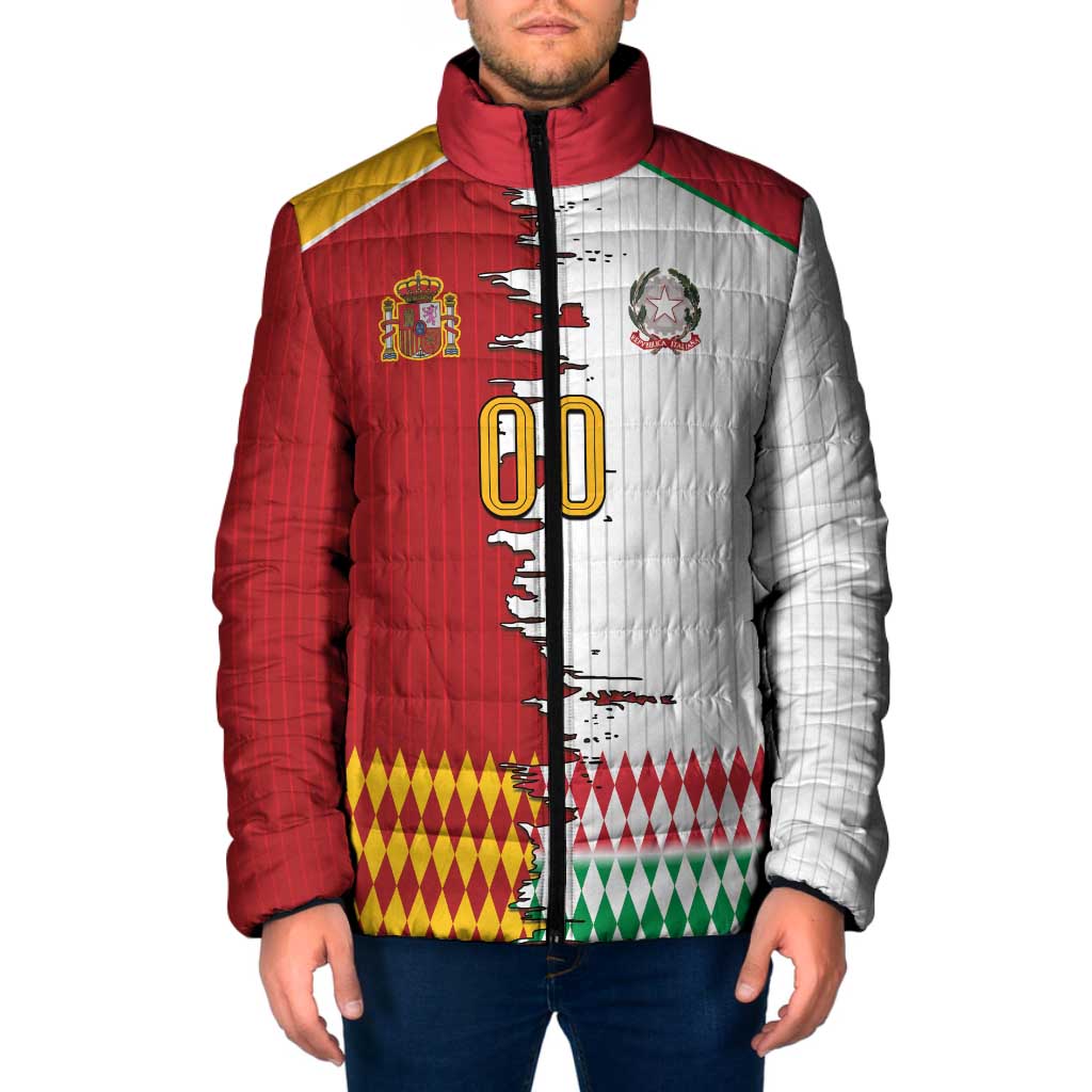 Custom Italy Spain Cultural Half Flag Padded Jacket Scratch Style