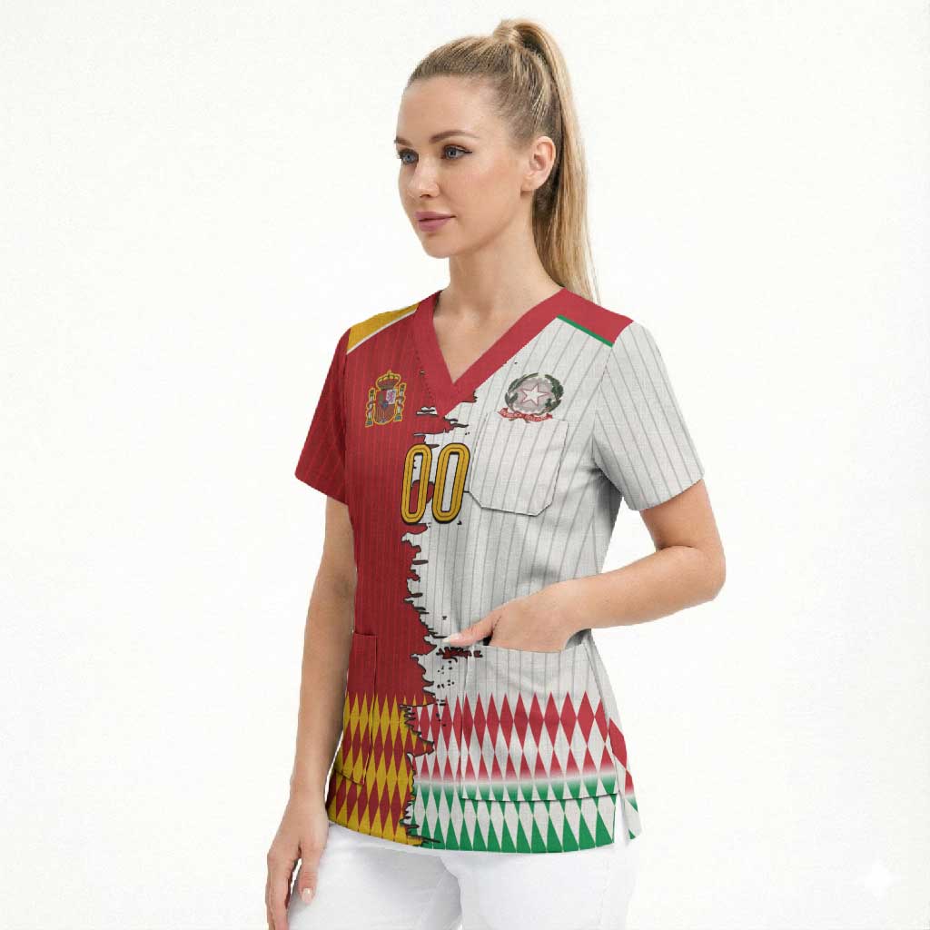 Custom Italy Spain Cultural Half Flag Scrub Top Scratch Style
