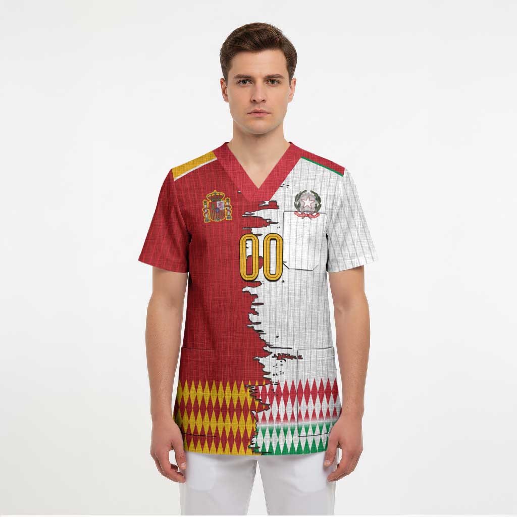 Custom Italy Spain Cultural Half Flag Scrub Top Scratch Style