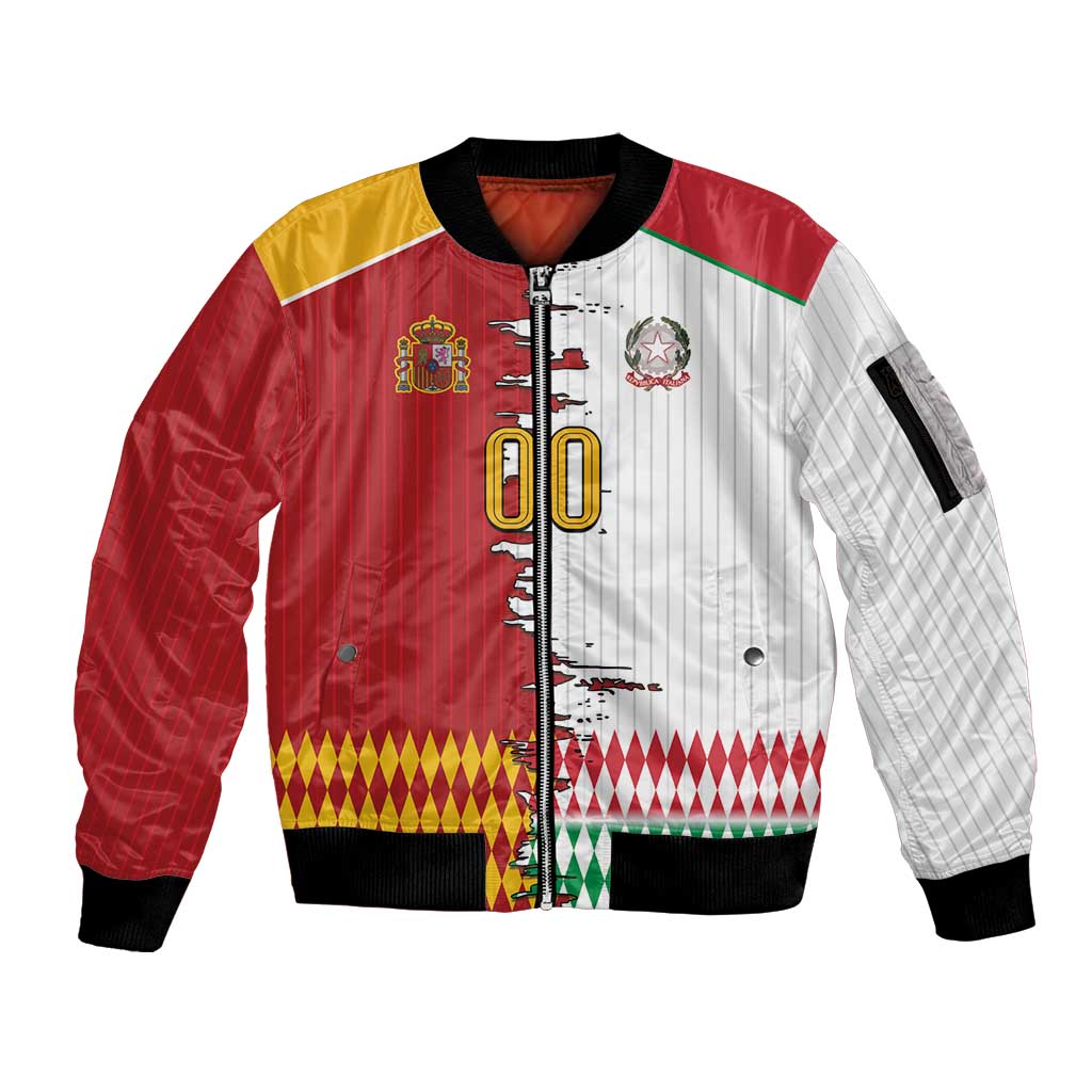 Custom Italy Spain Cultural Half Flag Sleeve Zip Bomber Jacket Scratch Style