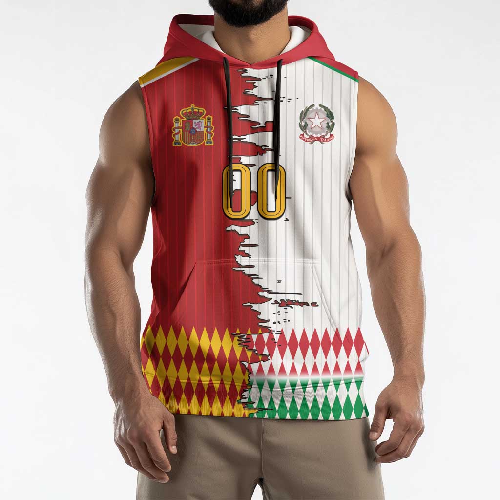 Custom Italy Spain Cultural Half Flag Sleeveless Hoodie Scratch Style