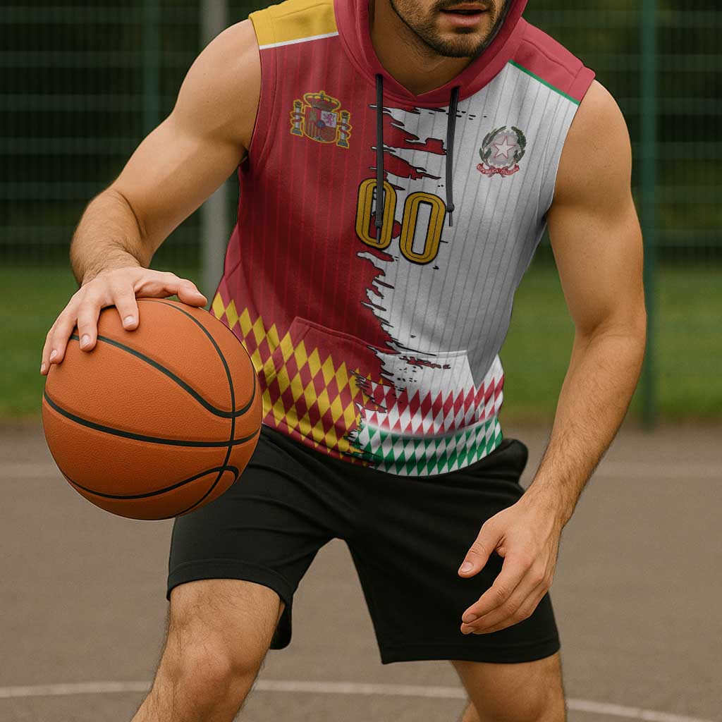 Custom Italy Spain Cultural Half Flag Sleeveless Hoodie Scratch Style