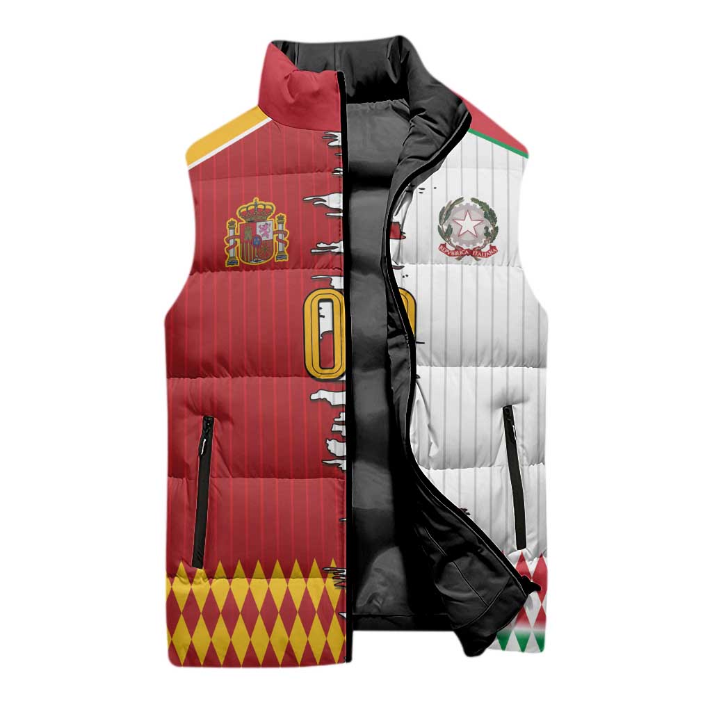 Custom Italy Spain Cultural Half Flag Sleeveless Puffer Jacket Scratch Style