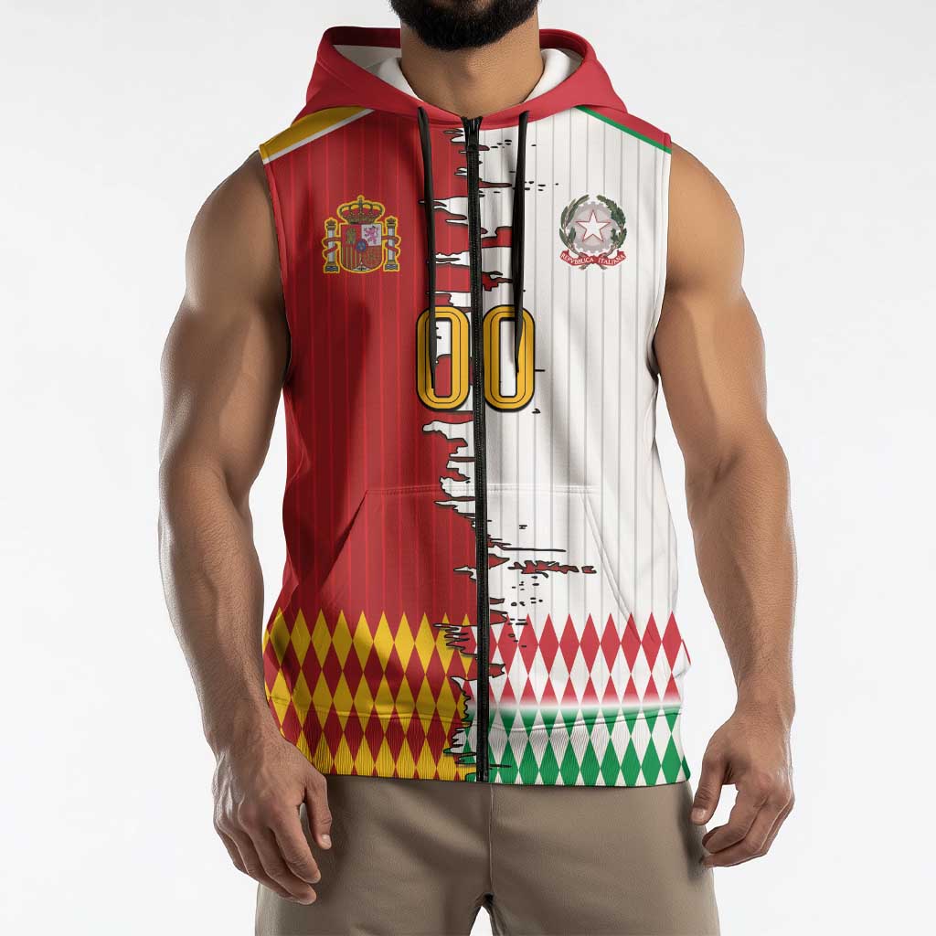 Custom Italy Spain Cultural Half Flag Sleeveless Zip Hoodie Scratch Style