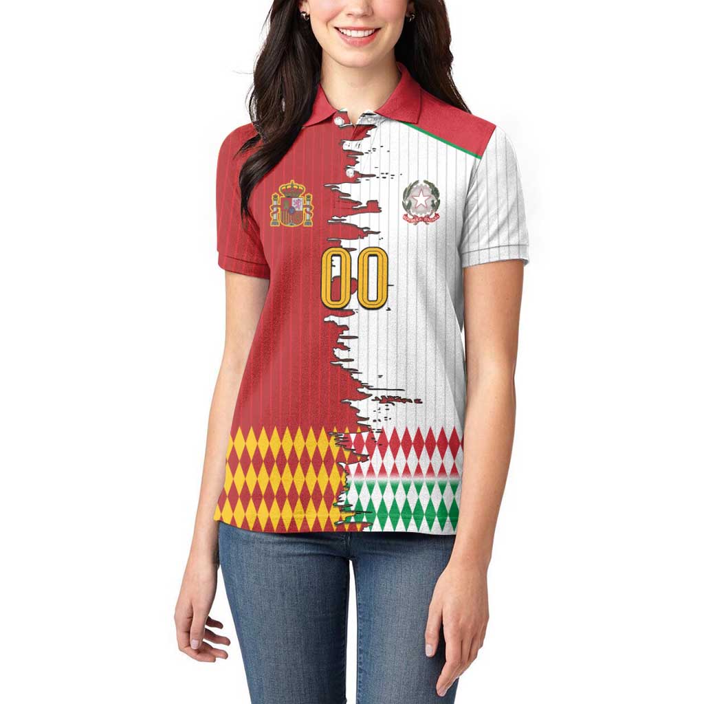 Custom Italy Spain Cultural Half Flag Women Polo Shirt Scratch Style