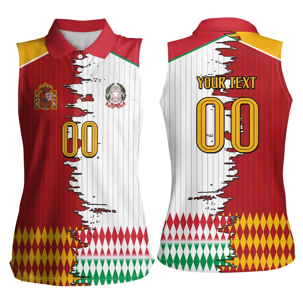 Custom Italy Spain Cultural Half Flag Women Sleeveless Polo Shirt Scratch Style