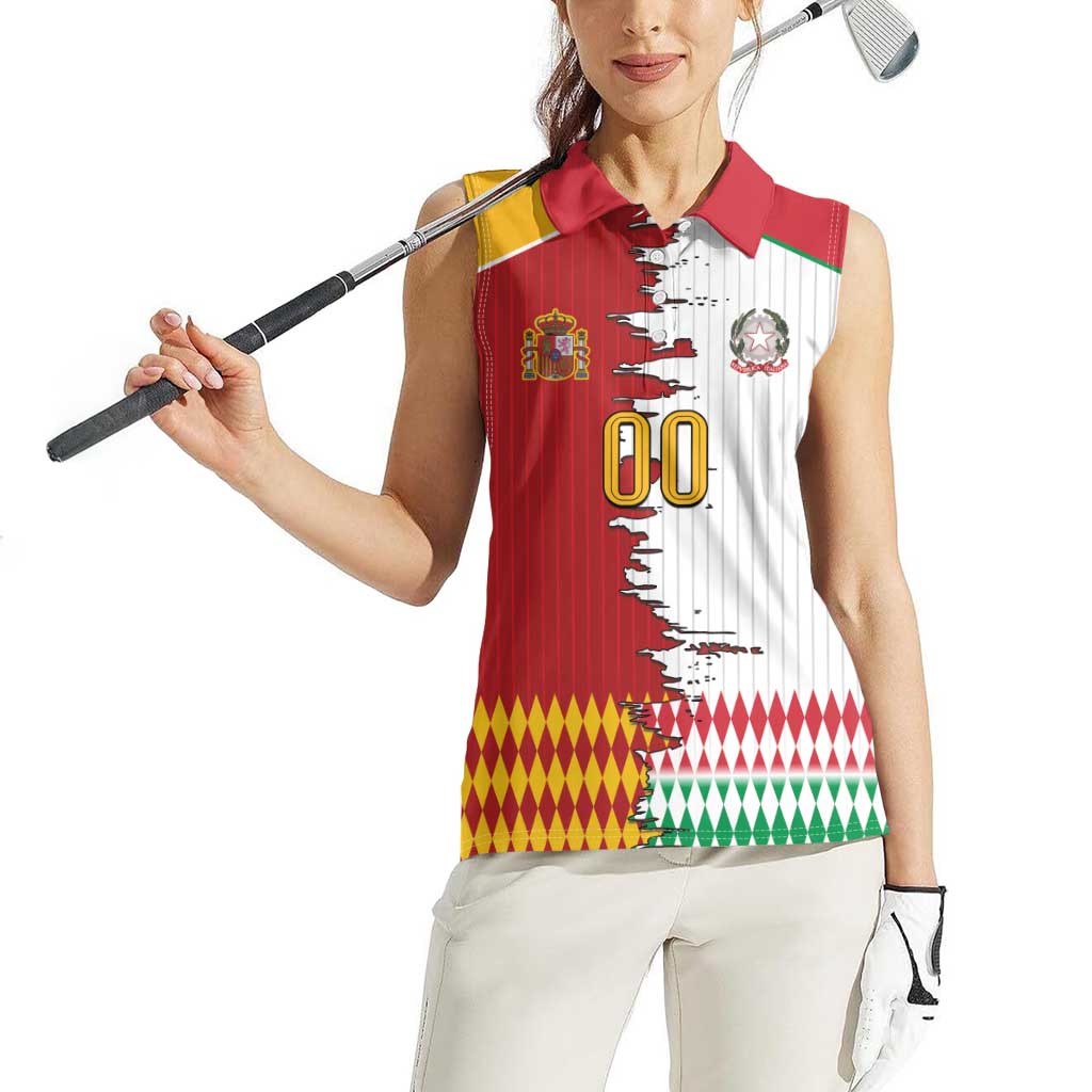 Custom Italy Spain Cultural Half Flag Women Sleeveless Polo Shirt Scratch Style