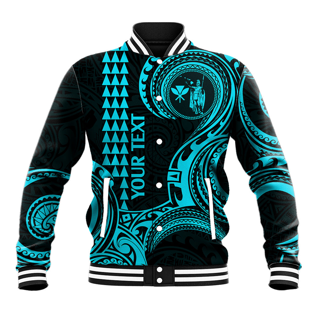 Custom Hawaii Baseball Jacket Paradise of the Pacific Tribal Kakau for King Kamehameha Day - Aqua LT9 - Wonder Print Shop