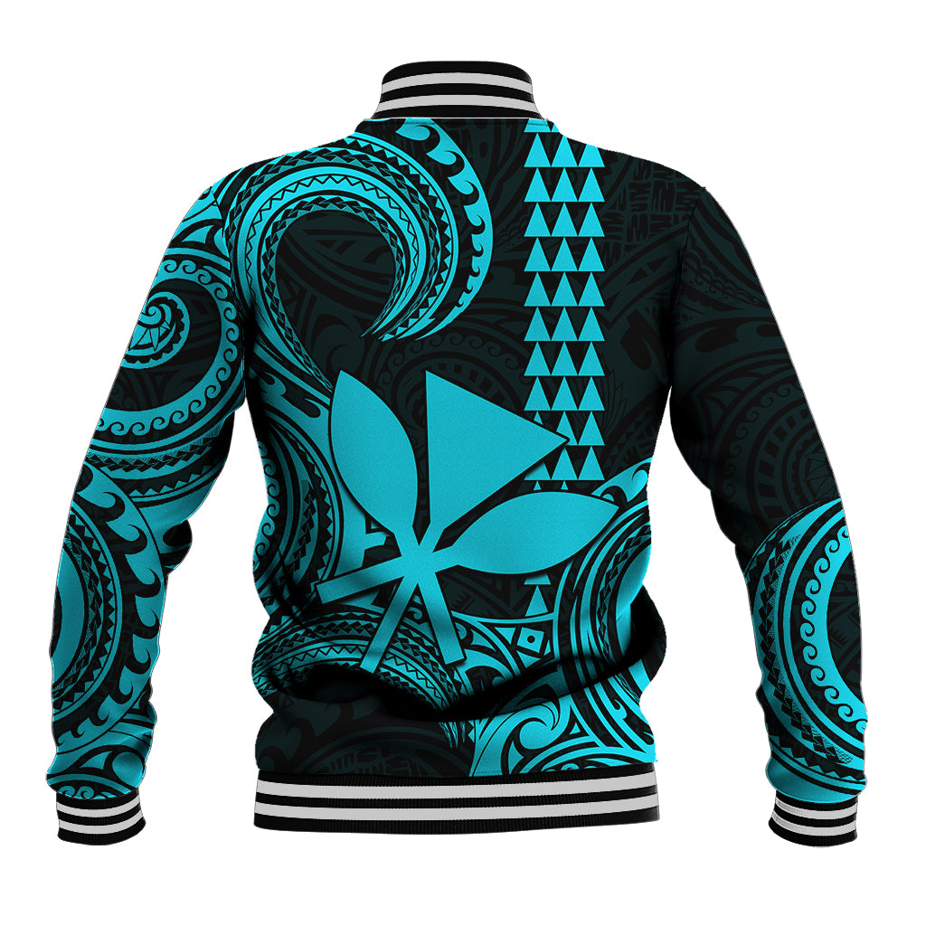Custom Hawaii Baseball Jacket Paradise of the Pacific Tribal Kakau for King Kamehameha Day - Aqua LT9 - Wonder Print Shop