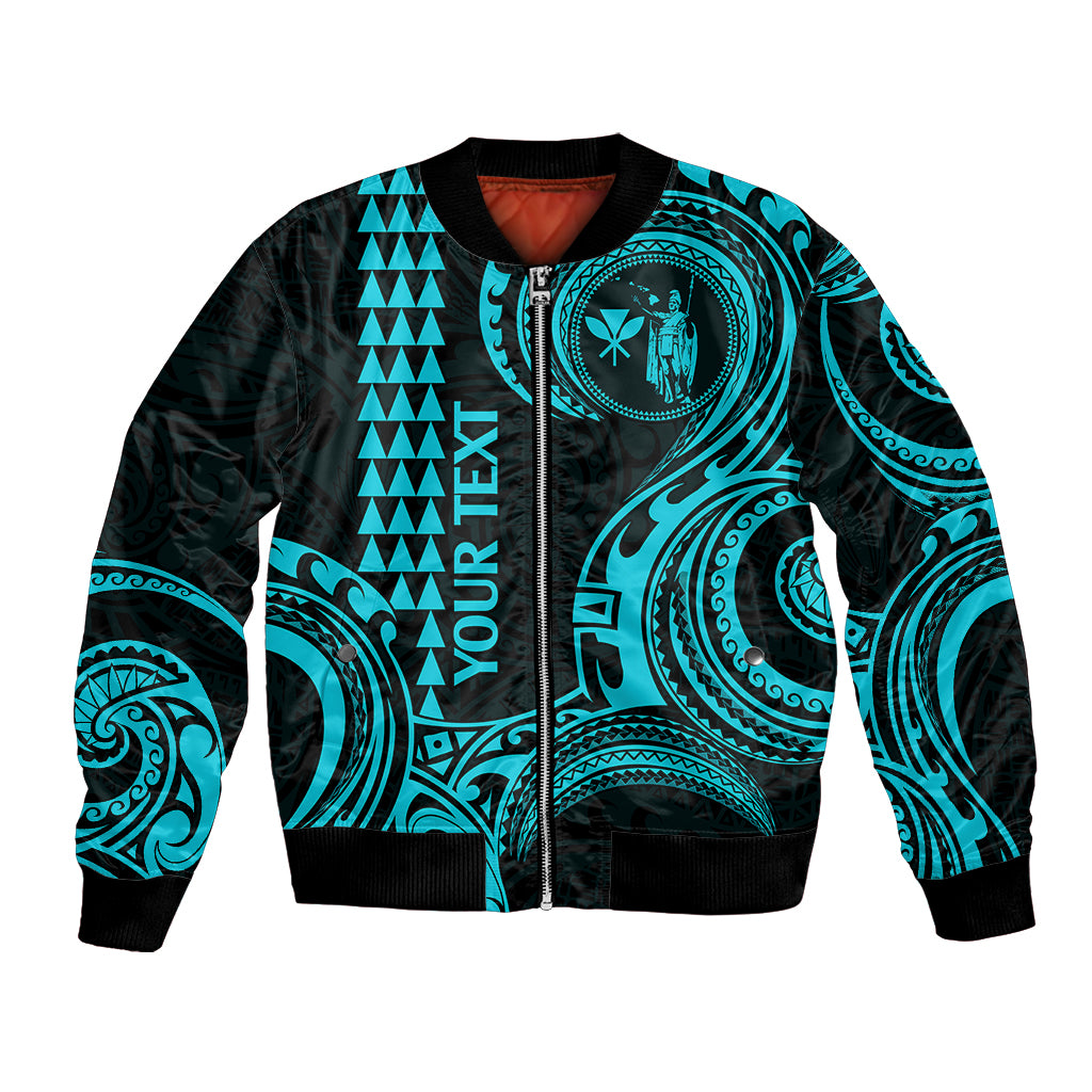 Custom Hawaii Bomber Jacket Paradise of the Pacific Tribal Kakau for King Kamehameha Day - Aqua LT9 - Wonder Print Shop