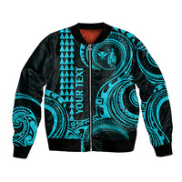Custom Hawaii Bomber Jacket Paradise of the Pacific Tribal Kakau for King Kamehameha Day - Aqua LT9 - Wonder Print Shop