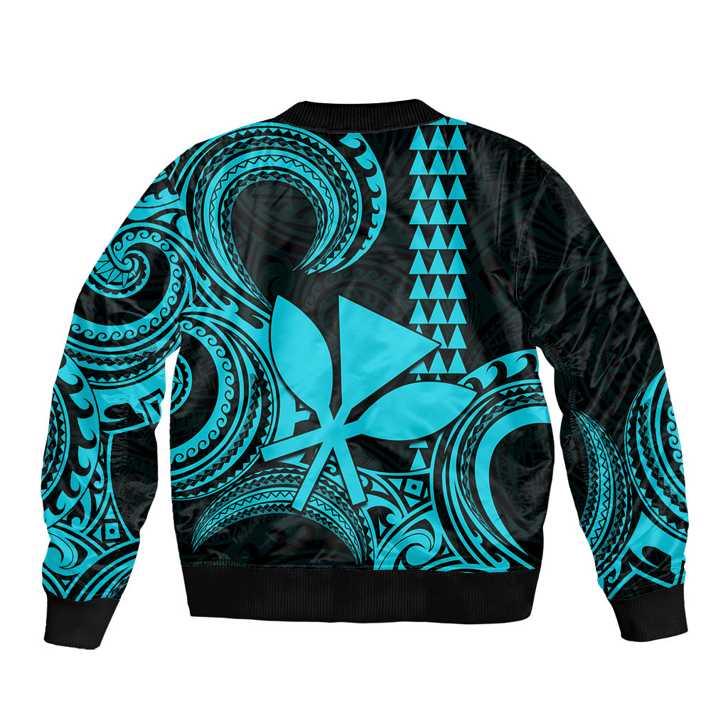 Custom Hawaii Bomber Jacket Paradise of the Pacific Tribal Kakau for King Kamehameha Day - Aqua LT9 - Wonder Print Shop
