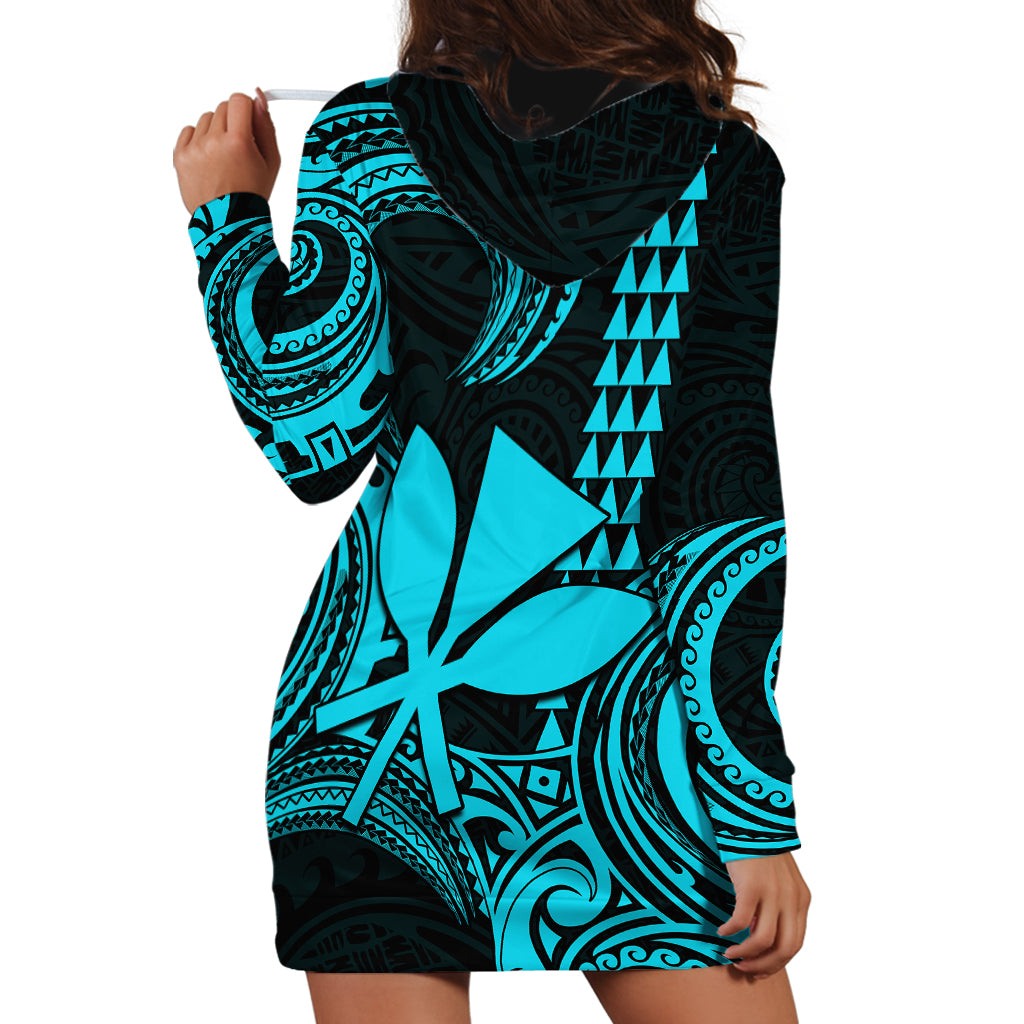 Custom Hawaii Hoodie Dress Paradise of the Pacific Tribal Kakau for King Kamehameha Day - Aqua - Wonder Print Shop
