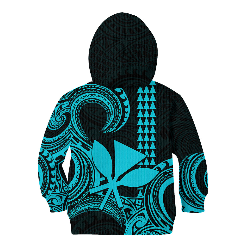 Custom Hawaii Kid Hoodie Paradise of the Pacific Tribal Kakau for King Kamehameha Day - Aqua - Wonder Print Shop