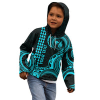Custom Hawaii Kid Hoodie Paradise of the Pacific Tribal Kakau for King Kamehameha Day - Aqua - Wonder Print Shop