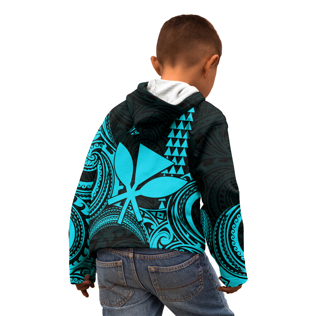 Custom Hawaii Kid Hoodie Paradise of the Pacific Tribal Kakau for King Kamehameha Day - Aqua - Wonder Print Shop