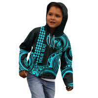 Custom Hawaii Kid Hoodie Paradise of the Pacific Tribal Kakau for King Kamehameha Day - Aqua - Wonder Print Shop