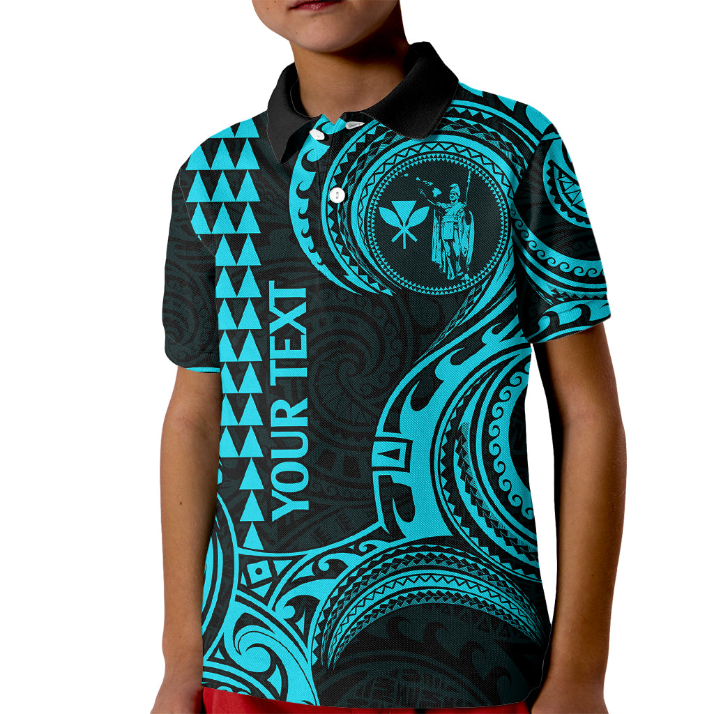 Custom Hawaii Kid Polo Shirt Paradise of the Pacific Tribal Kakau for King Kamehameha Day - Aqua - Wonder Print Shop