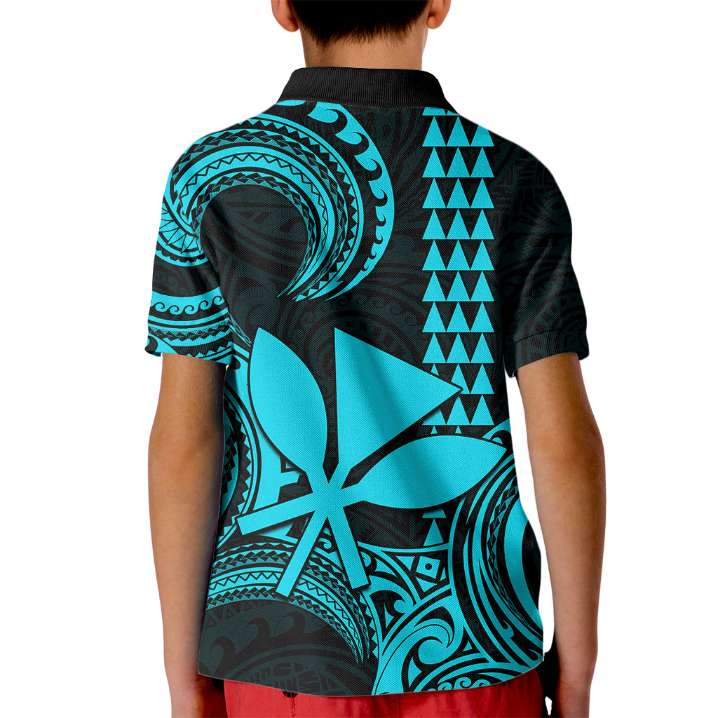 Custom Hawaii Kid Polo Shirt Paradise of the Pacific Tribal Kakau for King Kamehameha Day - Aqua - Wonder Print Shop