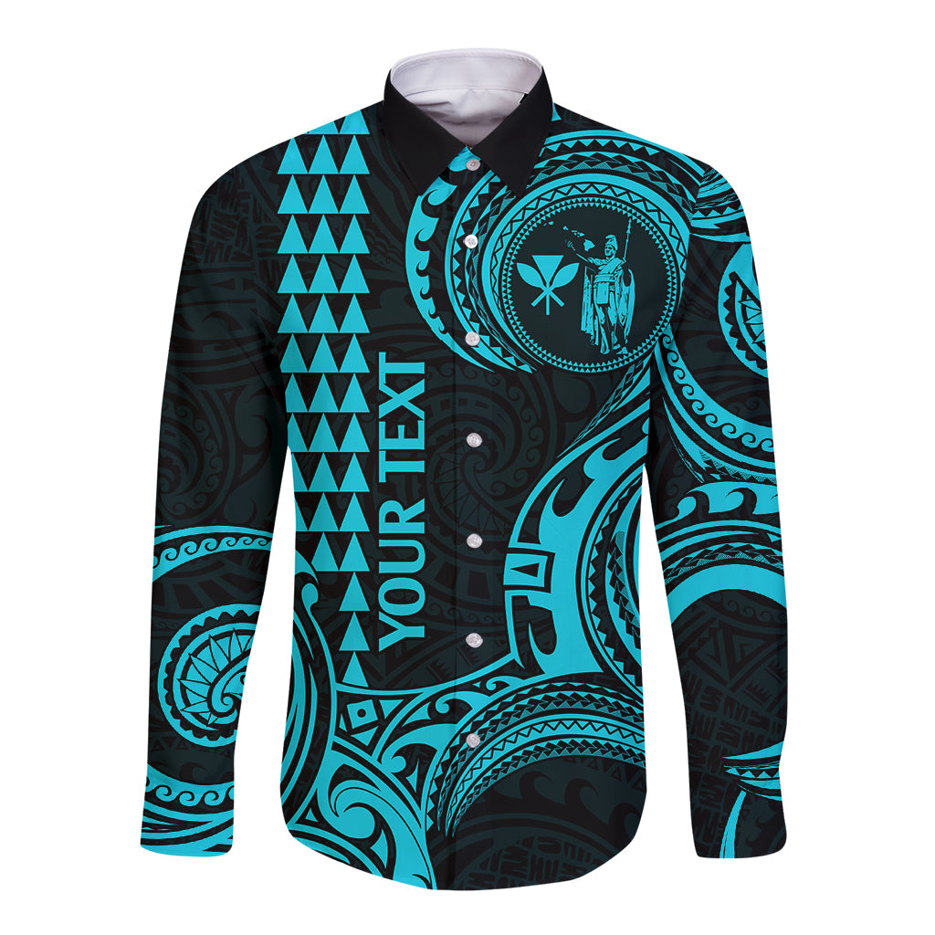 Custom Hawaii Long Sleeve Button Shirt Paradise of the Pacific Tribal Kakau for King Kamehameha Day - Aqua - Wonder Print Shop