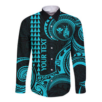 Custom Hawaii Long Sleeve Button Shirt Paradise of the Pacific Tribal Kakau for King Kamehameha Day - Aqua - Wonder Print Shop