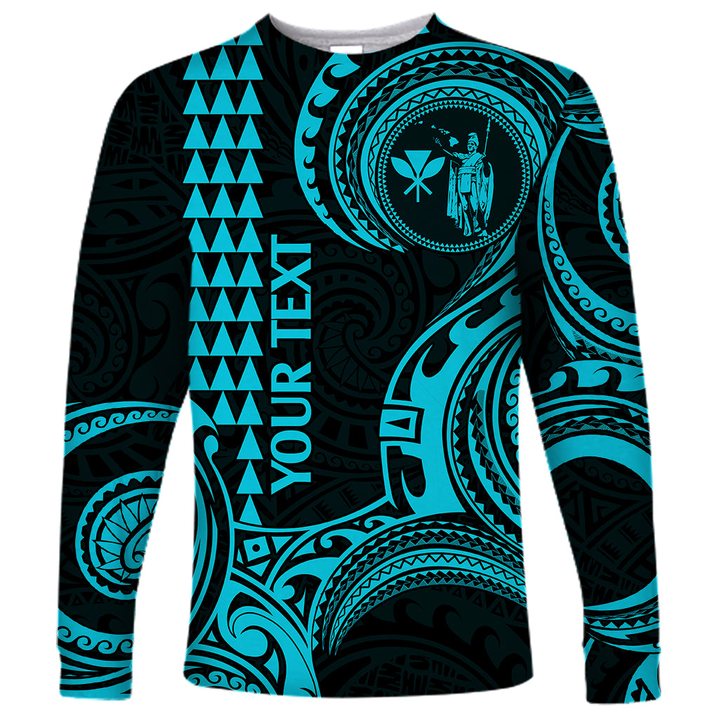 Custom Hawaii Long Sleeve Shirt Paradise of the Pacific Tribal Kakau for King Kamehameha Day - Aqua - Wonder Print Shop